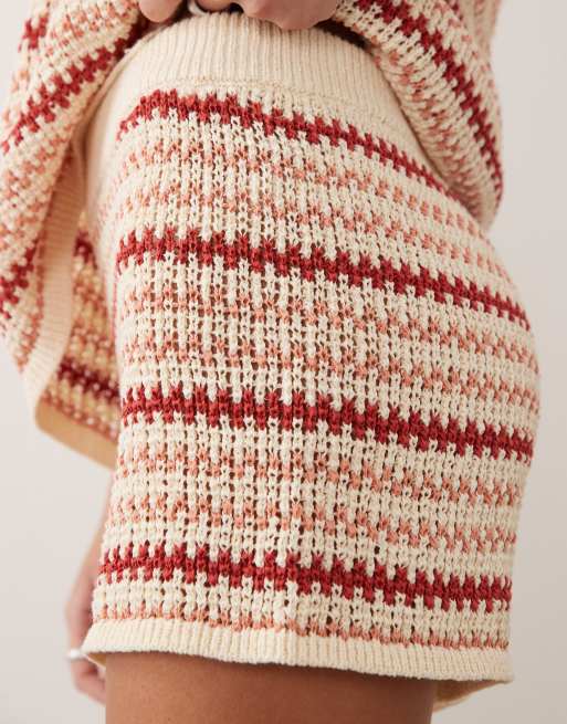 Rhythm Tami striped knit shorts in cream and red - part of a set, 4 of 5