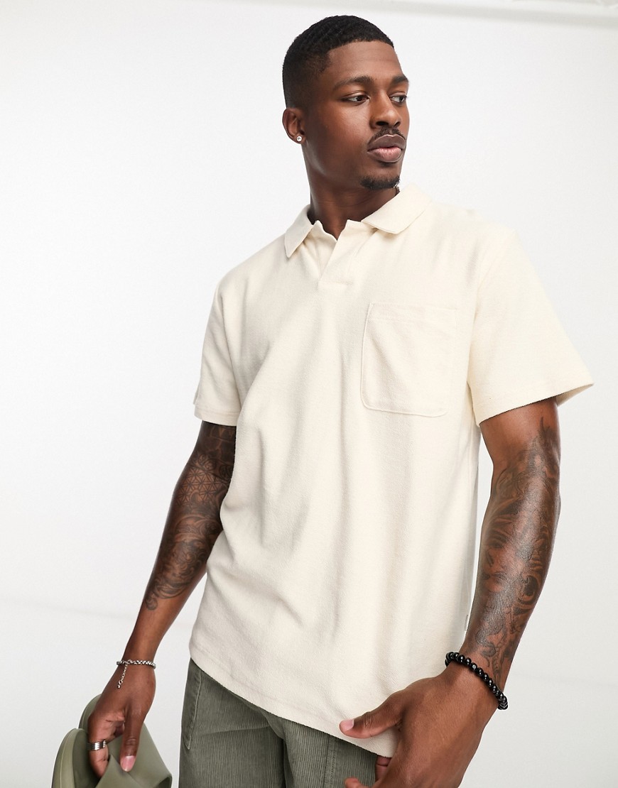 Rhythm Terry Polo top in oat-White