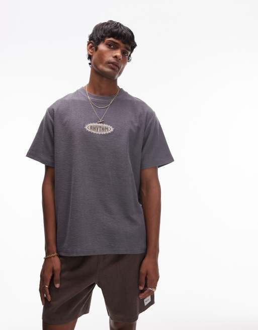 Rhythm – Tournesol – Terry-T-Shirt in marineblauem Vintage-Look