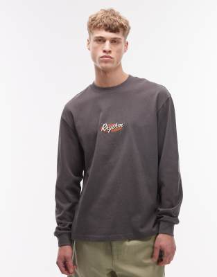 Rhythm Vintage Embroidered Long Sleeve T-shirt In Black