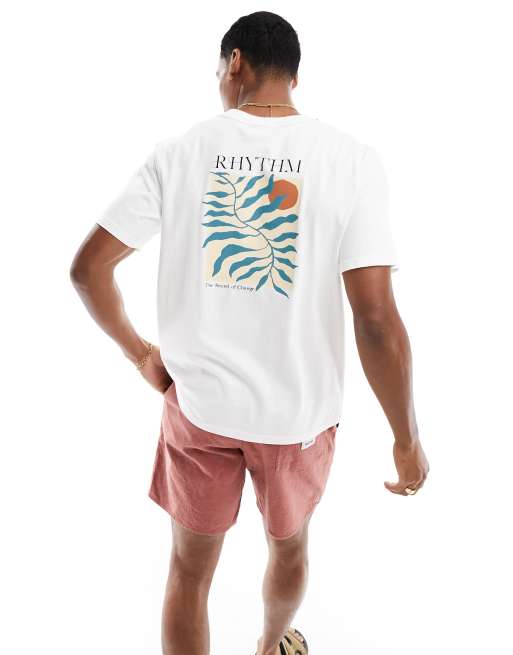 Rhythm – Vit t-shirt för stranden i vintagestil med växttryck