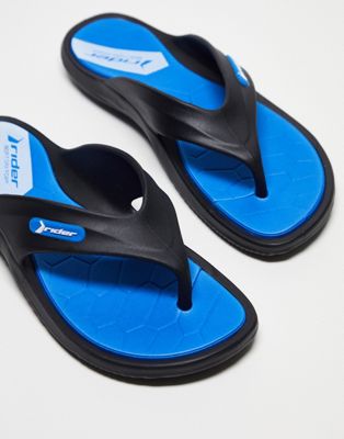 Rider cape flip flop sandals in black/blue