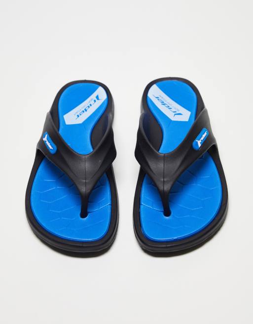 Rider Cape flip flop sandals in black blue