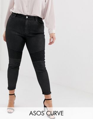 Ridley højtaljede jeans i sort coating med biker-knæ fra ASOS DESIGN Curve