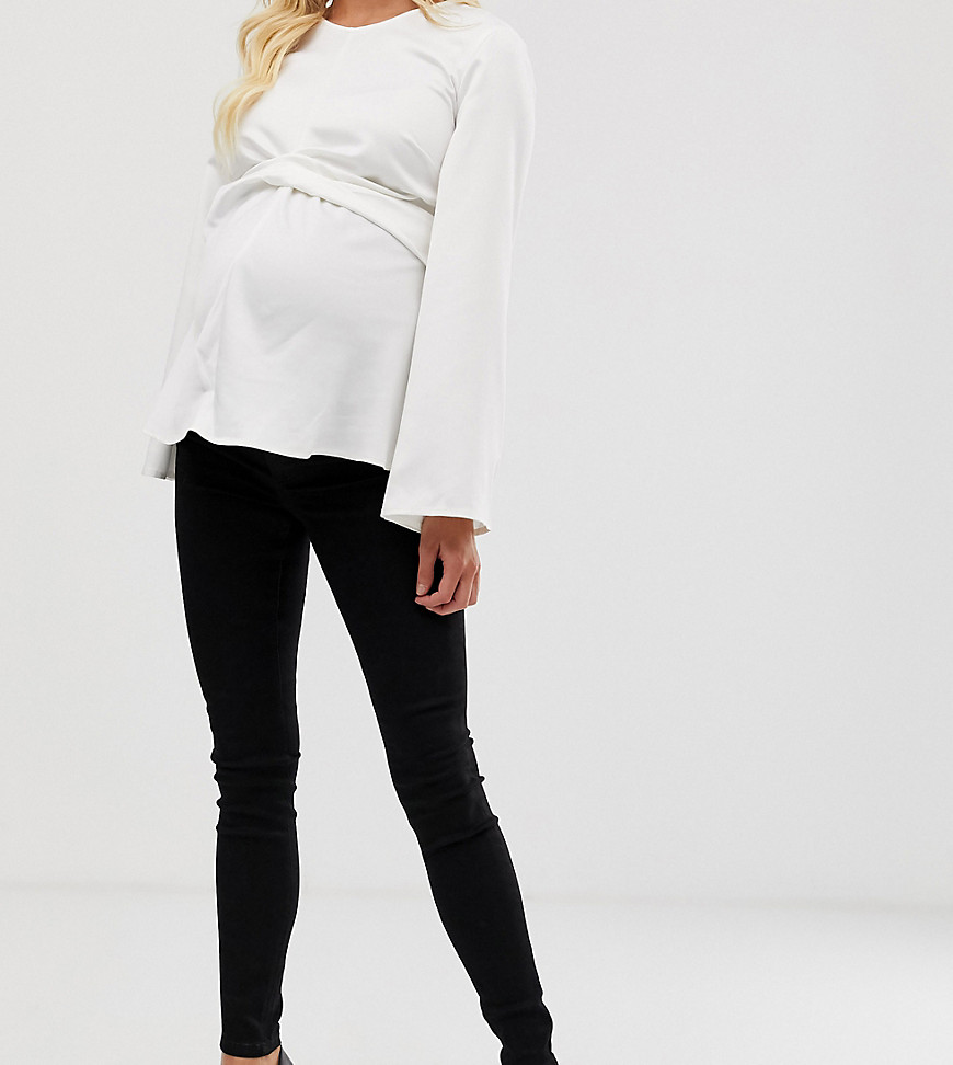 Ridley højtaljede skinny jeans med taljekant over maven i ren sort fra ASOS DESIGN Maternity Tall