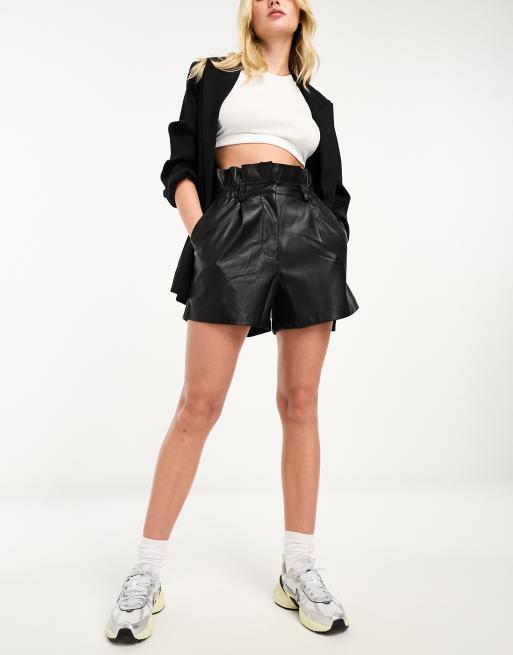 Rievr Island PU short with paperbag waist in black | ASOS