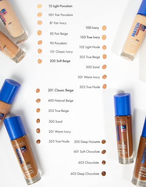 Rimmel match perfect deals foundation colour chart