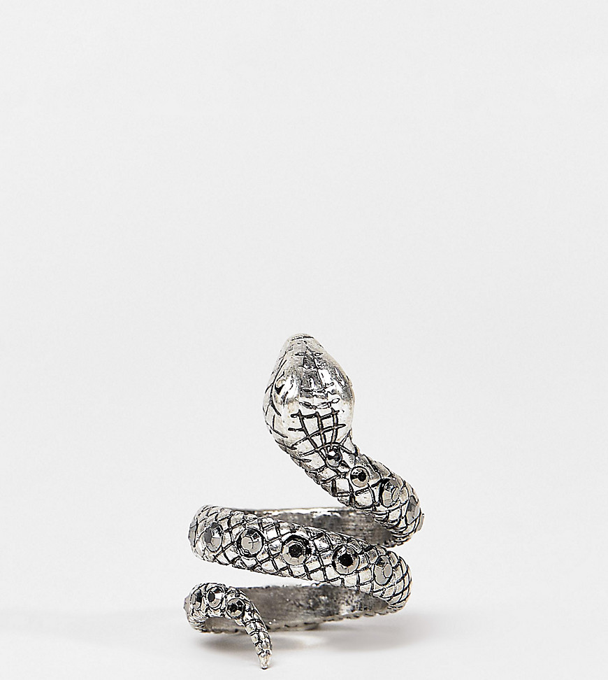 Ring i sølvfarve med slangedesign og sten fra Reclaimed Vintage inspired - kun hos ASOS