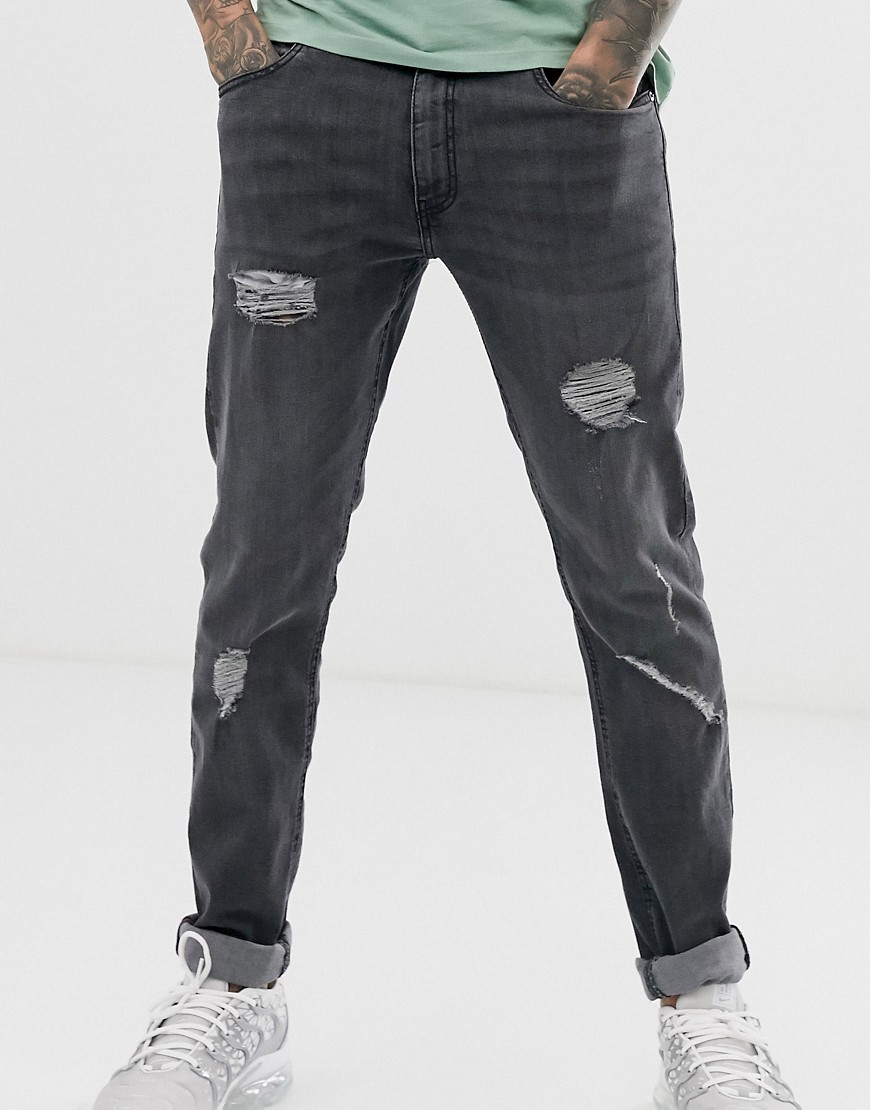 Ringspun - Jeans super skinny effetto invecchiato-Grigio