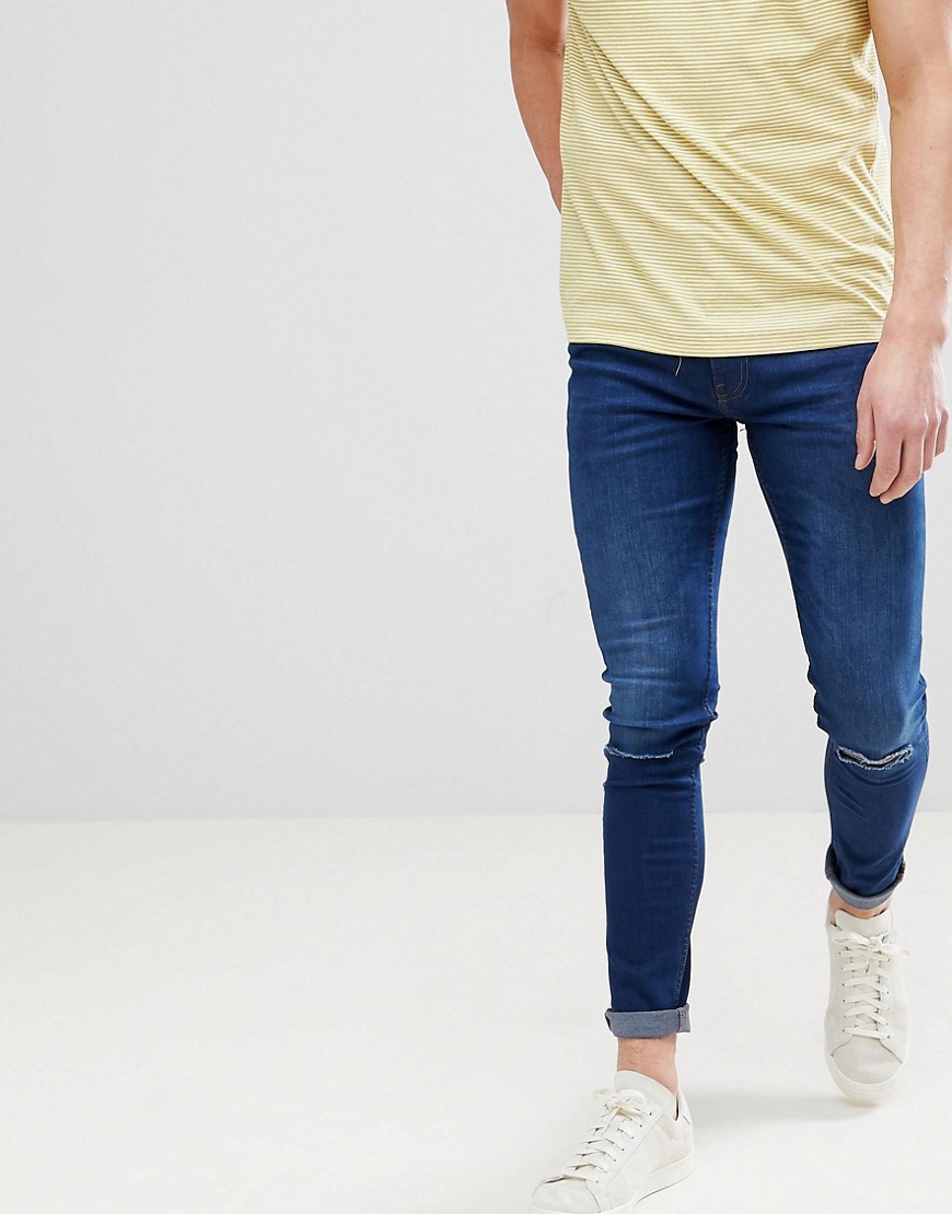 Ringspun – Slitna jeans i super skinny-modell-Blå