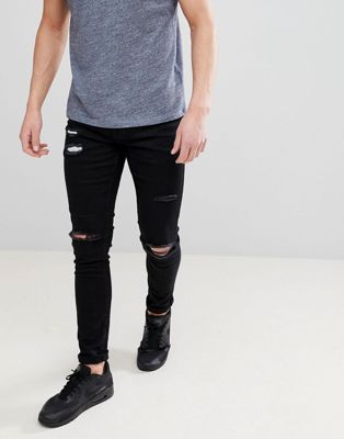 Ringspun – Slitna jeans i super skinny-modell-Svart
