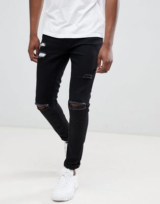 Ringspun - Superskinny jeans met extreme scheuren-Zwart
