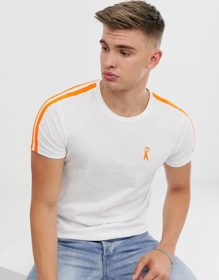 Ringspun t-shirt med neonfarvet bånd på skuldrerne-Hvid
