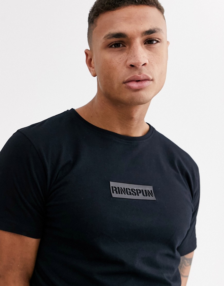 Ringspun – T-shirt med sidorand och logga-Svart