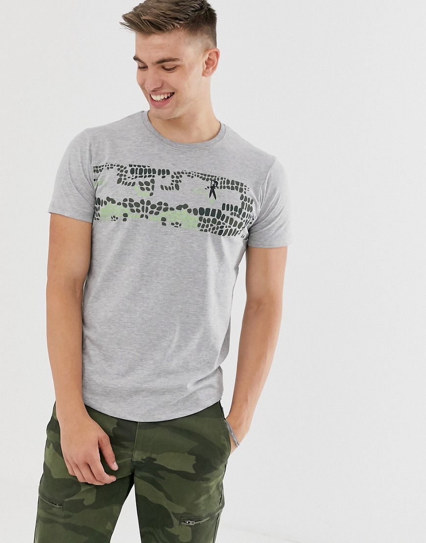 Ringspun - T-shirt met kleurvlakken in camouflagekleuren-Grijs