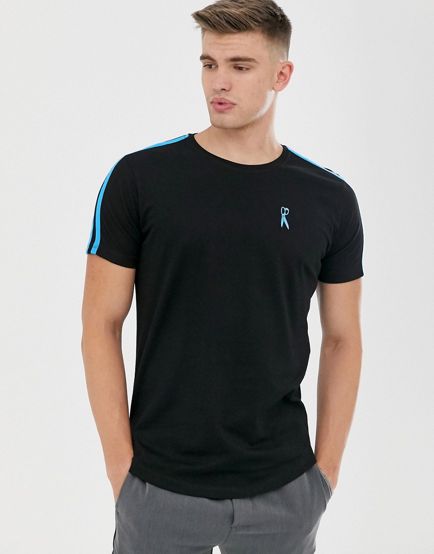 Ringspun - T-shirt met neon schouderbies-Zwart