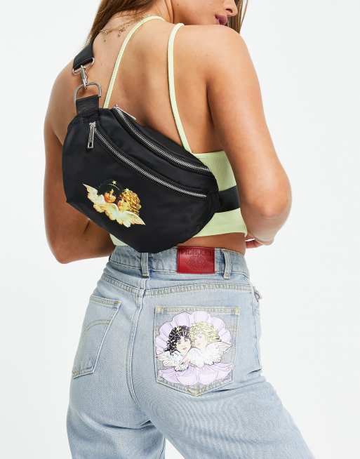 Riñonera con doble cremallera y estampado gráfico de ángeles de Fiorucci