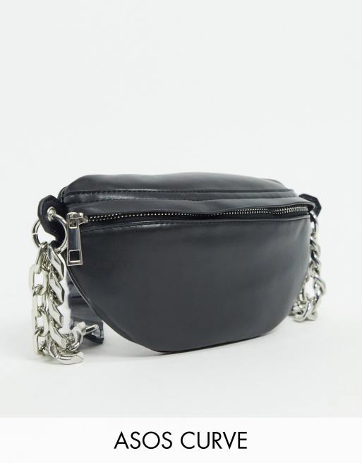 Riñonera de poliuretano con cadena gruesa en negro de ASOS DESIGN CURVE