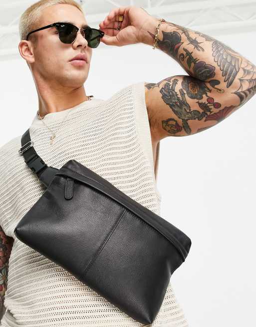 Rinonera negra de cuero con bolsillo de cremallera de ASOS DESIGN ASOS