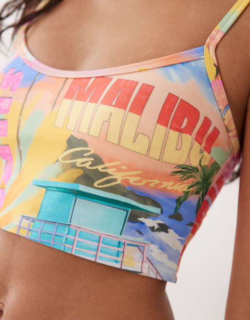 Rip Curl beach print tankini top in yellow multi, 2 of 4
