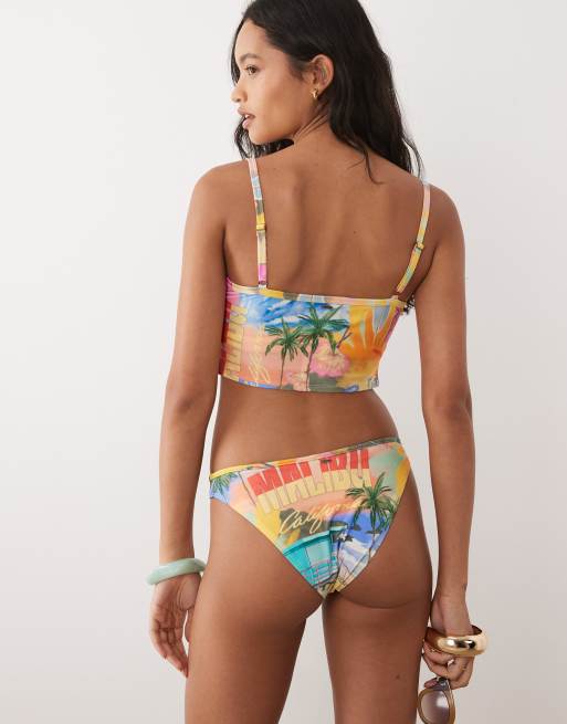 Rip Curl beach print tankini top in yellow multi, 3 of 4