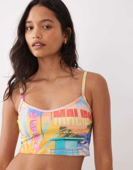 Rip Curl beach print tankini top in yellow multi, 4 of 4