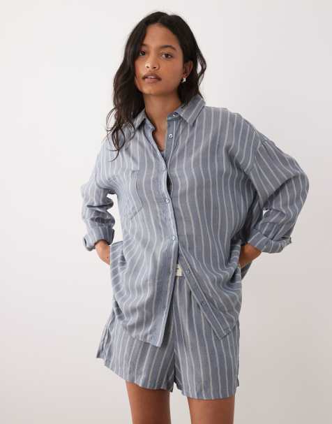 Rip Curl beach shirt in dusky blue stripe - view 1