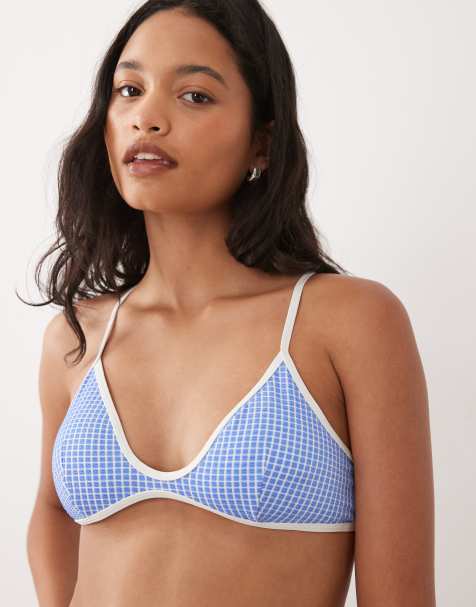 Rip Curl contrast trim gingham bralet bikini top in baby blue