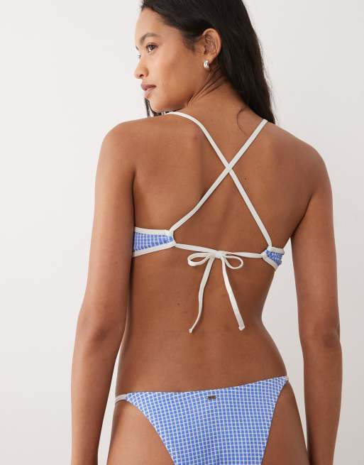 Rip Curl contrast trim gingham bralet bikini top in baby blue, 2 of 4