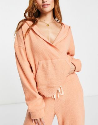 Rip Curl cosy V neck hoodie co-ord in peach