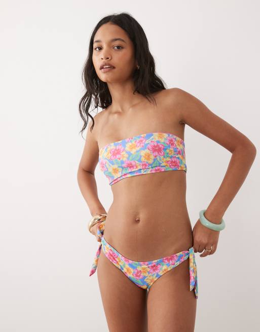 Rip Curl floral print bandeau bikini top in pink multi, 4 of 4