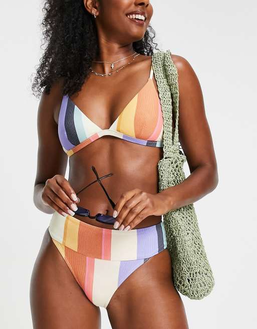Rip Curl - Heat Wave - Slip bikini a vita alta a righe multicolore 