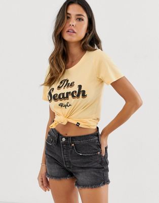 Rip Curl - Keep Searching - Strand-T-shirt met logo in geel