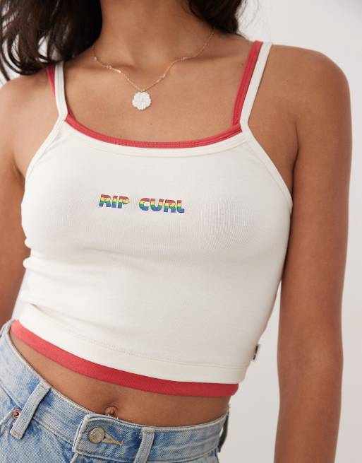 Rip Curl layered crop beach cami in white, 2 of 4