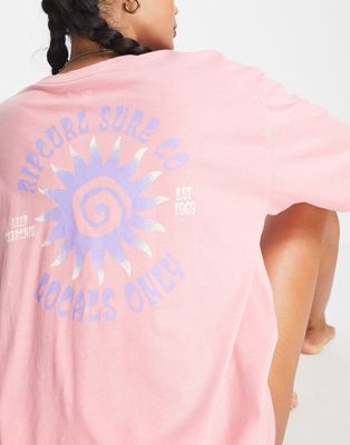 Rip Curl Locals Only heritage oversized boyfriend t-shirt in pink