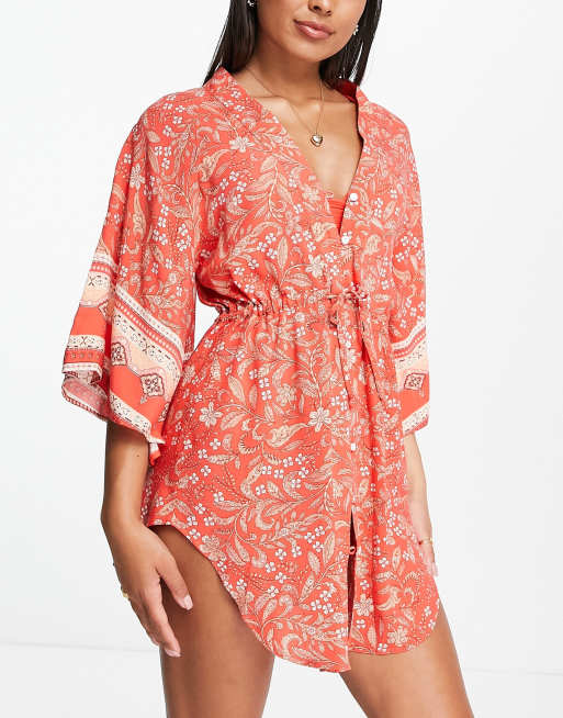 Rip red Lunar in beach kimono Curl | ASOS paisley Tides