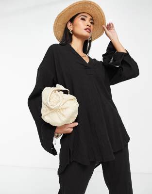 Ripcurl Rip Curl oversized surf beach shirt co-ord in black