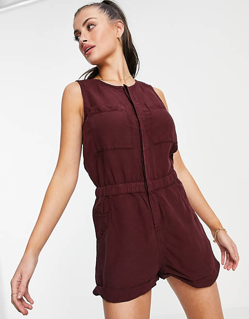 Rip Curl Panoma beach playsuit in maroon
