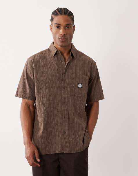 Rip Curl short sleeve check shirt in brown - view 1