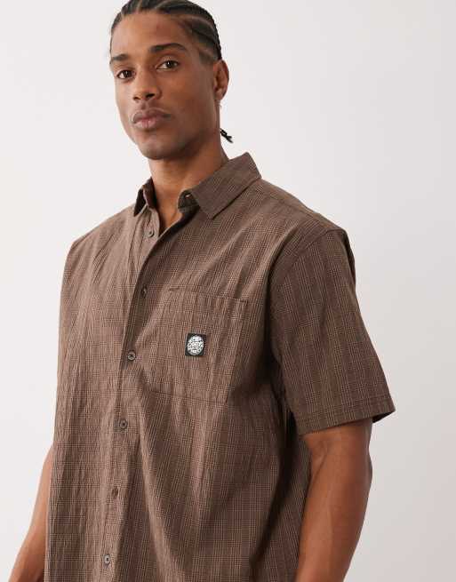 Rip Curl short sleeve check shirt in brown, 4 of 5