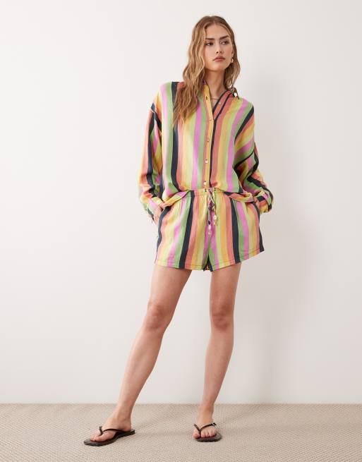 Rip Curl X Farm Rio stripe beach short in multi, 2 of 5