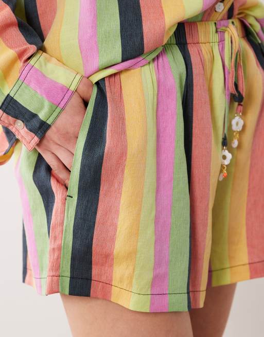 Rip Curl X Farm Rio stripe beach short in multi, 4 of 5