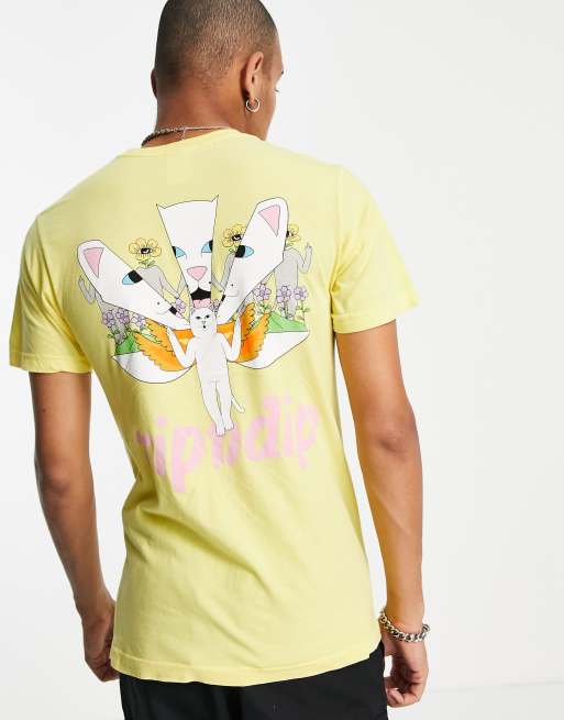 Rip N Dip – T-Shirt in Gelb mit Engelprint am Rücken