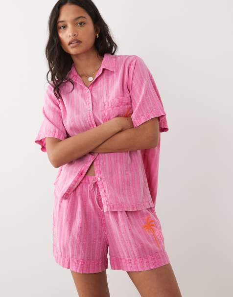 Ripcurl beach co-ord in hot pink stripe - view 1