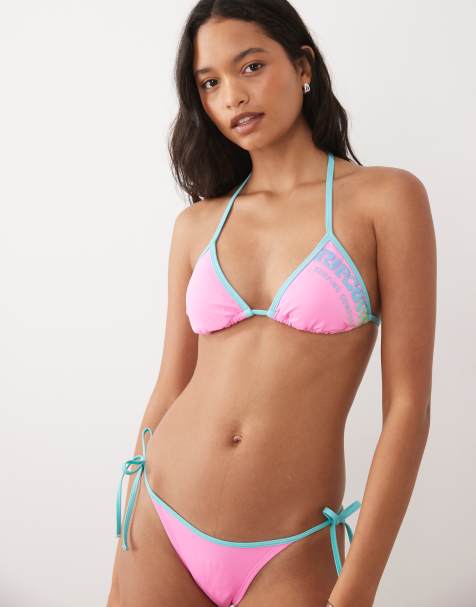 Rip Curl contrast trim triangle bikini top in baby pink