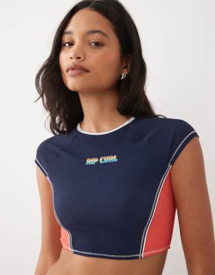 Cropped-Bikinioberteil mit Blockfarbendesign in Marineblau Marineblau S