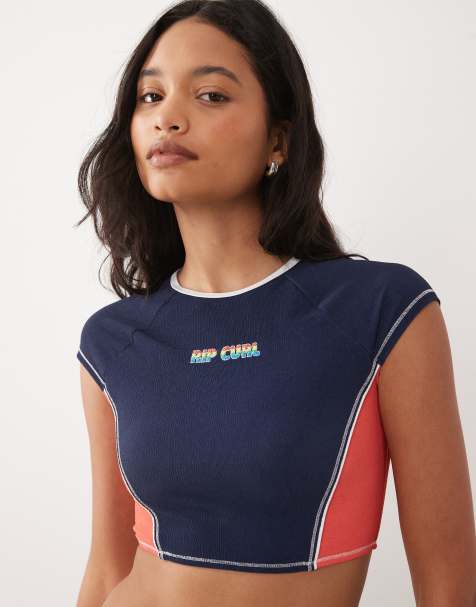 Ripcurl – Marinblå, blockfärgad bikiniöverdel i crop top-modell - view 1