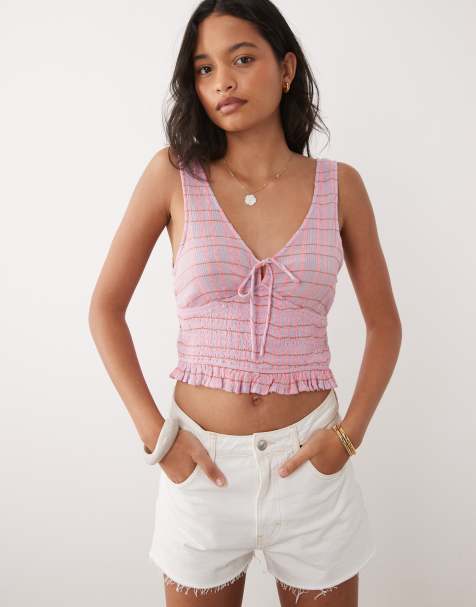 Ripcurl – Rosa, ginghamrutig, smockad strandtopp - view 1