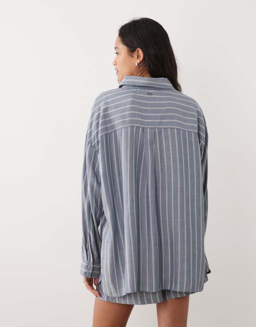 Ripcurl – Strandhemd in gedecktem Blau mit Streifen, 3 von 4