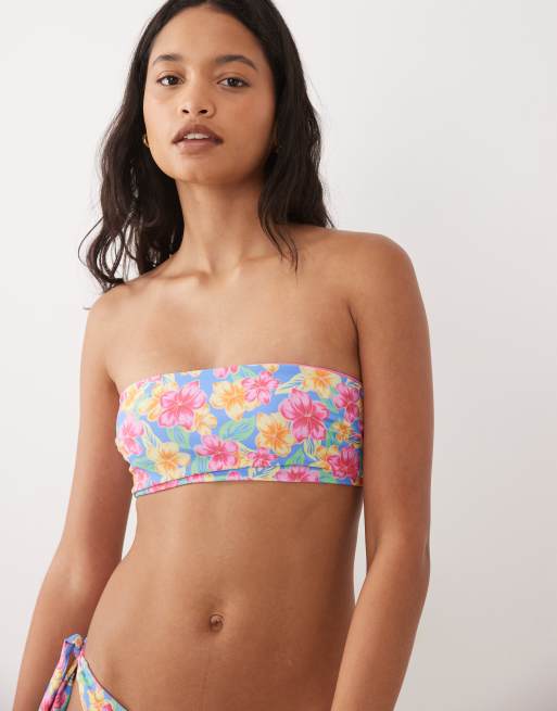Ripcurl - Top bikini a fascia con stampa a fiori rosa multicolore